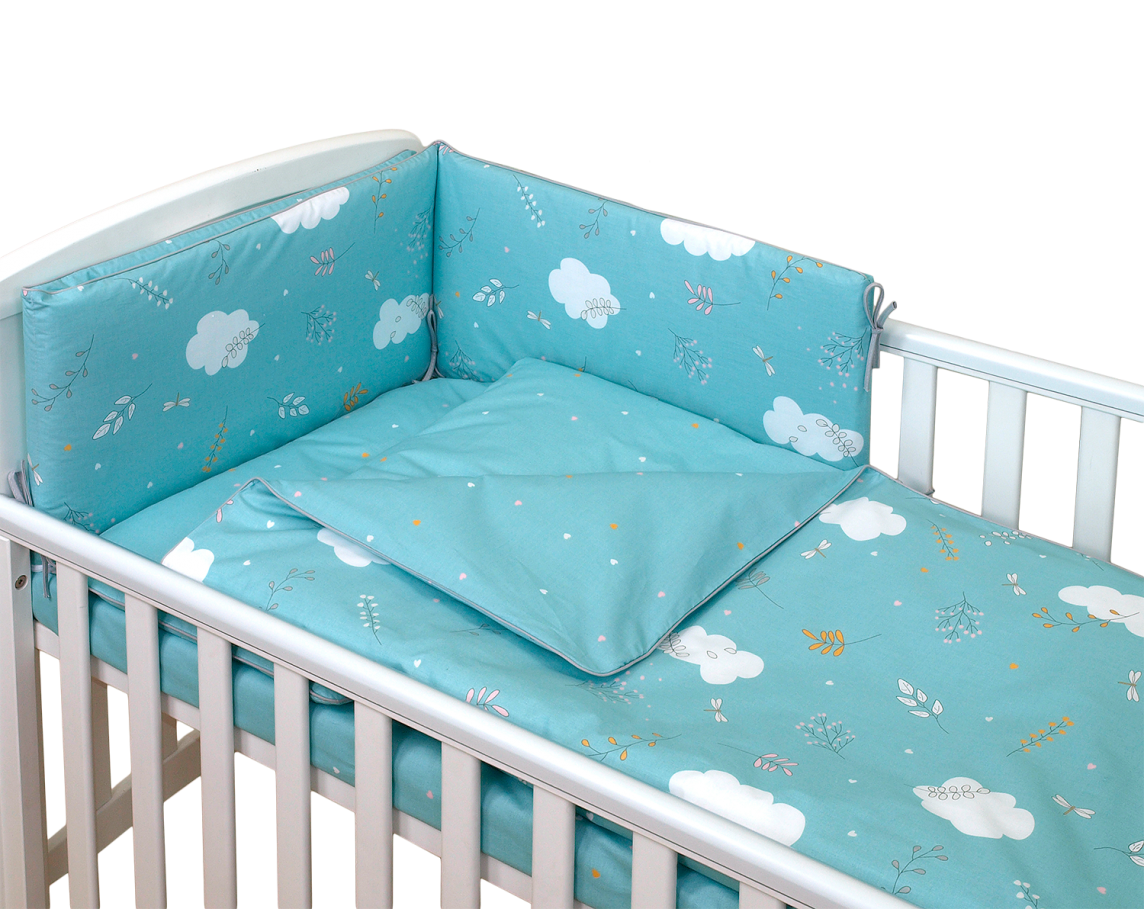 3-element bedding set with filling Amy AIRY BRANCHES TURQUOISE-HEARTS TURQUOISE
