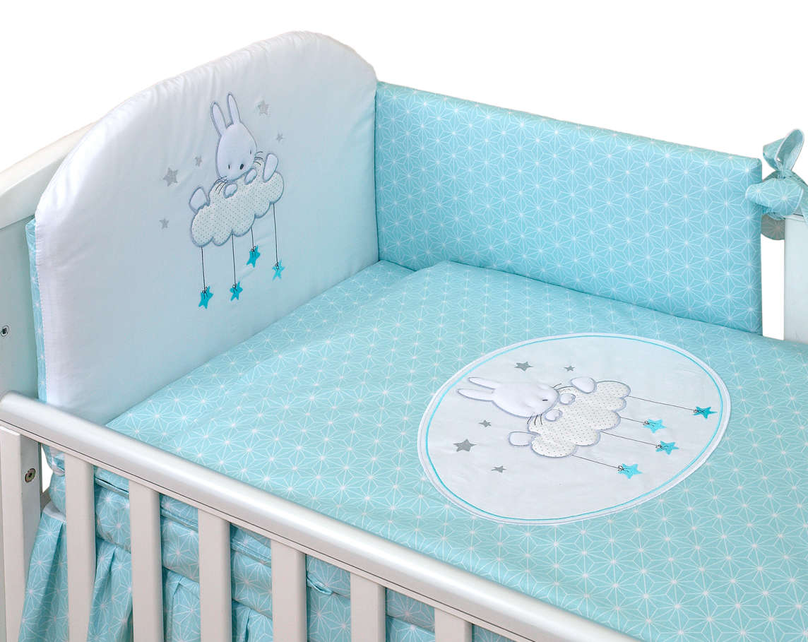 3-element bedding for cot with filling Amy SKY_BUNNY ROSETTE TURQUOISE