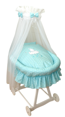 Moses basket linen Amy Sissi SKY_BUNNY ROSETTE TURQUOISE