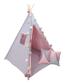 儿童圆锥形帐篷 艾米·罗塞特 粉红色 玫瑰花灰色